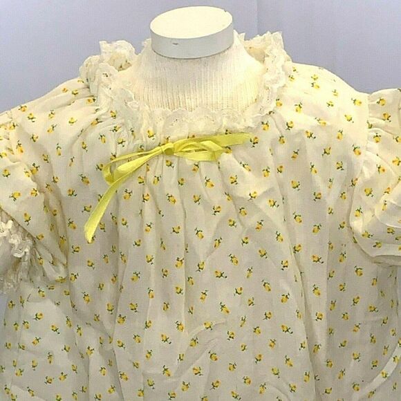 Vintage Infant Rosebud Floral Dress 18m Ivory Ruffle Lace Collar Puff Sleeve Bow - Picture 2 of 5